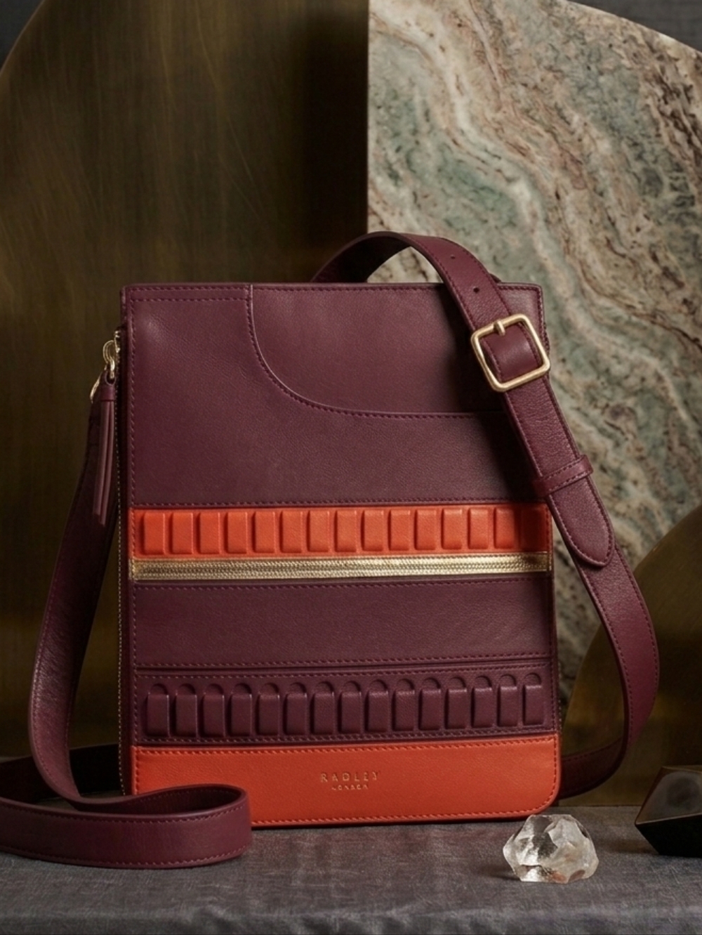 RADLEY London Pockets Craft Stripe Crossbody Bag In Port Wine & Coral